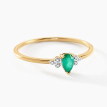 Bague Moss Or Jaune Emeraude Diamant - Pour Femme - Pierre en Emeraude de forme Poire - Histoire d'Or