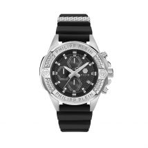 Montre Philipp Plein The $Kull Chrono Noir - Boîtier Argenté - Cadran Noir - Bracelet Noir - Mécanisme en Quartz - Pour Homme - Histoire d'Or