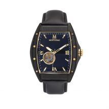 Montre Montignac Tonneau Automatique Noir - Boîtier Noir - Cadran Noir - Bracelet Noir - Mécanisme en Automatique - Pour Homme - Histoire d'Or