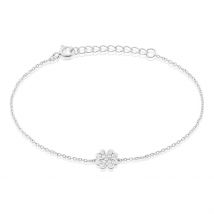 Bracelet Fortunata Argent Blanc Oxyde De Zirconium - Pour Femme - Pierre en Oxyde de Zirconium de forme Ronde - Motif Trèfle - Histoire d'Or