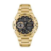 Montre Hugo Wild Noir - Boîtier Jaune - Cadran Noir - Bracelet Doré - Mécanisme en Quartz - Pour Homme - Histoire d'Or