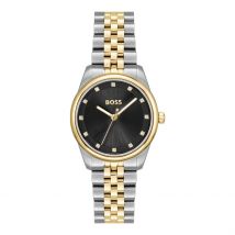 Montre Boss Graceful Precious Noir - Boîtier - Cadran Noir - Bracelet Bicolore Doré / Blanc - Mécanisme en Quartz - Pour Femme - Histoire d'Or