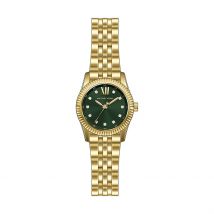 Montre Michael Kors Petite Lexington Vert - Boîtier Jaune - Cadran Vert - Bracelet Doré - Mécanisme en Quartz - Pour Femme - Histoire d'Or