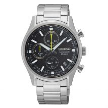 Montre Seiko Sport Noir - Boîtier Blanc - Cadran Noir - Bracelet Argenté - Mécanisme en Quartz - Pour Homme - Histoire d'Or