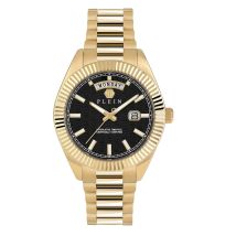 Montre Philipp Plein Date Superlative Gent Noir - Boîtier Jaune - Cadran Noir - Bracelet Doré - Mécanisme en Quartz - Pour Homme - Histoire d'Or