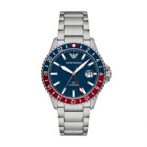 Montre Emporio Armani Bleu - Boîtier Blanc - Cadran Blanc - Bracelet Argenté - Mécanisme en Quartz - Pour Homme - Histoire d'Or