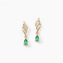 Boucles D'oreilles Pendantes Or Jaune Patrocle Emeraude Et Diamants - Pour Femme - Pierre en Emeraude de forme Poire - Histoire d'Or