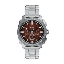 Montre Fossil Machine Marron - Boîtier Argenté - Cadran Marron - Bracelet Argenté - Mécanisme en Quartz - Pour Homme - Histoire d'Or