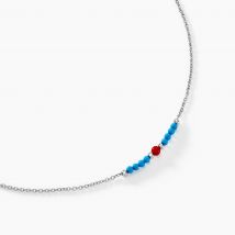 Collier Behati Argent Blanc Corail Turquoise - Pour Femme - Pierre en Corail de forme Ronde - Motif Cercle - Histoire d'Or