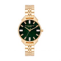 Montre Olivia Burton Art Deco Vert - Boîtier Jaune - Cadran Vert - Bracelet Doré - Mécanisme en Quartz - Pour Femme - Histoire d'Or