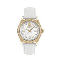 Montre Philipp Plein Queen Argenté - Boîtier Jaune - Cadran Argenté - Bracelet Blanc - Mécanisme en Quartz - Pour Femme - Histoire d'Or