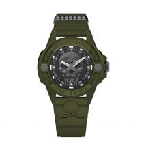 Montre Philipp Plein The Skull Ecoceramic Noir - Boîtier Autres - Cadran Noir - Bracelet Vert - Mécanisme en Quartz - Pour Homme - Histoire d'Or