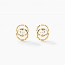 Boucles D'oreilles Puces Nid D'amour Or Jaune Diamant - Pour Femme - Pierre en Diamant de forme Ronde - Histoire d'Or