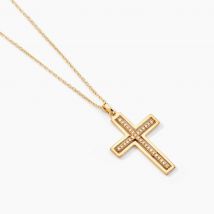 Collier Croix Or Jaune Diamant - Pour Femme - Pierre en Diamant de forme Ronde - Motif Croix religieuse - Histoire d'Or