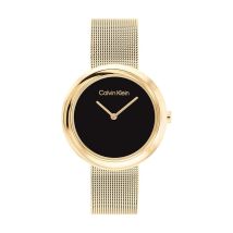 Montre Calvin Klein Twisted Bezel Noir - Boîtier Jaune - Cadran Noir - Bracelet Doré - Mécanisme en Quartz - Pour Femme - Histoire d'Or