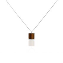 Collier Mani Argent Blanc Oeil De Tigre - Pour Homme - Pierre en Quartz de forme Octogone - Motif Carrée - Histoire d'Or