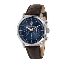 Montre Maserati Epoca Bleu - Boîtier Blanc - Cadran Blanc - Bracelet Marron - Mécanisme en Quartz - Pour Homme - Histoire d'Or
