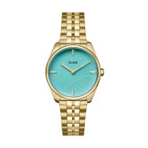 Montre Cluse Feroce Petite Turquoise - Boîtier Jaune - Cadran Turquoise - Bracelet Doré - Mécanisme en Quartz - Pour Femme - Histoire d'Or