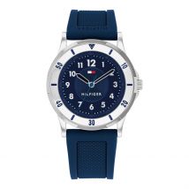 Montre Tommy Hilfiger Boys Bleu - Boîtier Blanc - Cadran Blanc - Bracelet Bleu - Mécanisme en Quartz - Pour Enfant - Histoire d'Or