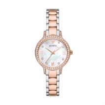 Montre Emporio Armani Blanc - Boîtier Rose - Cadran Blanc - Bracelet Bicolore - Mécanisme en Quartz - Pour Femme - Histoire d'Or