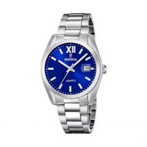 Montre Festina Classics Bleu - Boîtier Blanc - Cadran Blanc - Bracelet Argenté - Mécanisme en Quartz - Pour Homme - Histoire d'Or