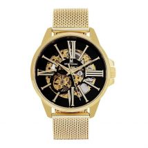 Montre Montignac Round Automatique Noir - Boîtier Jaune - Cadran Noir - Bracelet Doré - Mécanisme en Automatique - Pour Homme - Histoire d'Or