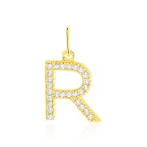 Pendentif Lettre R Or Jaune Oxyde - Pour Femme - Pierre en Oxyde de Zirconium de forme Ronde - Motif R - Histoire d'Or