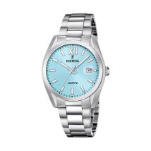 Montre Festina Classics Bleu Sky - Boîtier Blanc - Cadran Blanc - Bracelet Argenté - Mécanisme en Quartz - Pour Homme - Histoire d'Or