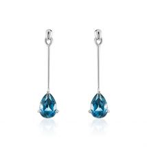 Boucles D'oreilles Pendantes Goutte Or Blanc Topaze Bleu London - Pour Femme - Histoire d'Or