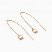 Boucles D'oreilles Pendantes Caron Or Jaune Nacre - Pour Femme - Pierre en Nacre de forme Carré - Motif Carrée - Histoire d'Or