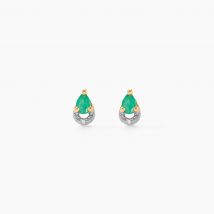 Boucles D'oreilles Puces Parry Or Jaune Emeraude Diamant - Pour Femme - Pierre en Emeraude de forme Poire - Motif Goutte - Histoire d'Or