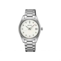 Montre Seiko Classique Nacre Blanche - Boîtier Blanc - Cadran Bicolore - Bracelet Argenté - Mécanisme en Quartz - Pour Femme - Histoire d'Or