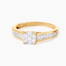 Bague Or Jaune Multi Pierres Diamants - Pour Femme - Pierre en Diamant de forme Ronde - Histoire d'Or