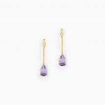 Boucles D'oreilles Pendantes Goutte Or Jaune Amethyste - Pour Femme - Pierre en Amethyste de forme Poire - Motif Goutte - Histoire d'Or