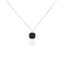 Collier Mani Argent Blanc Agate - Pour Homme - Pierre en Agate de forme Octogone - Motif Octogonal - Histoire d'Or