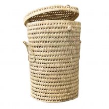 Panière à linge ronde palmier - Naturel - Osier - Home Maison