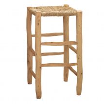 Tabouret de bar bois et doum - Naturel - 70x35x35 cm - Bois - Home Maison