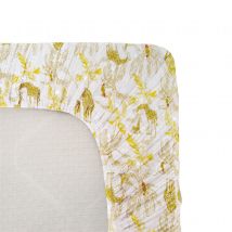Drap housse Jersey enfant imprimé animaux de la savane - Jaune - 70x140 cm - Coton - Home Maison