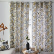 Rideau imprimé feuillage en coton recyclé - Noir - Home Maison