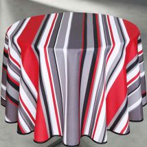 Nappe ronde anti taches à rayures - Rouge - 160x160 cm - 100% POLYESTER-FIBRE - Home Maison