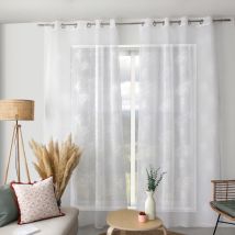 Voilage à jacquard coupé aux impressions végétales - Blanc - 140x240 cm - Polyester - Home Maison