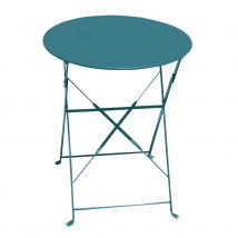 Table de jardin pliante en acier ronde - Bleu Canard - 60x70cm - Métal - Home Maison