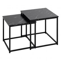 Lot de 2 tables basses - Effet marbre - Noir - 37.5x37.5x40 cm - Bois/Métal - Home Maison