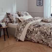 Parure de couette aux impressions noires - Beige - Percale de coton - Home Maison