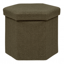 Pouf bouclettes avec rangement - Kaki - 40x45 cm - Polyester - Home Maison
