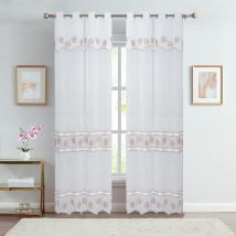 Paire voilages brodé fleurs pour baie vitrée - Taupe - 140x240 cm - Polyester - Home Maison
