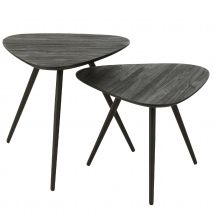 Lot de 2 tables triangulaires en teck recyclé - Noir - Home Maison