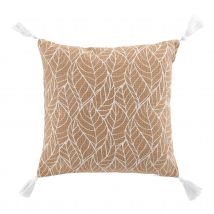 Coussin déhoussable en jute imprimé feuilles - Blanc - 40x40 cm - Jute - Home Maison
