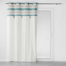 Rideau avec rayures et pompons - Bleu - Coton - Home Maison