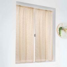 Paire de petits voilages poly-lin-coton à fines rayures - Jaune - 55x120 cm - Polyester/Coton - Home Maison